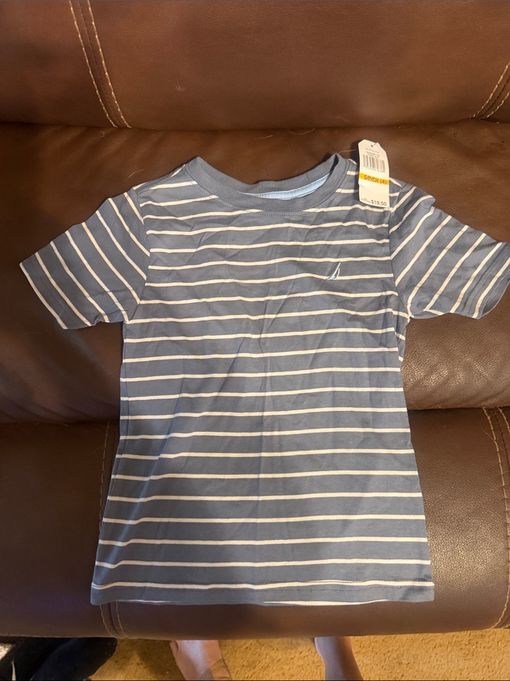 Nautica Blue and White Striped Short Sleeve Tee